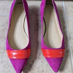 Pink suede flats, pointed toe, size 6.5